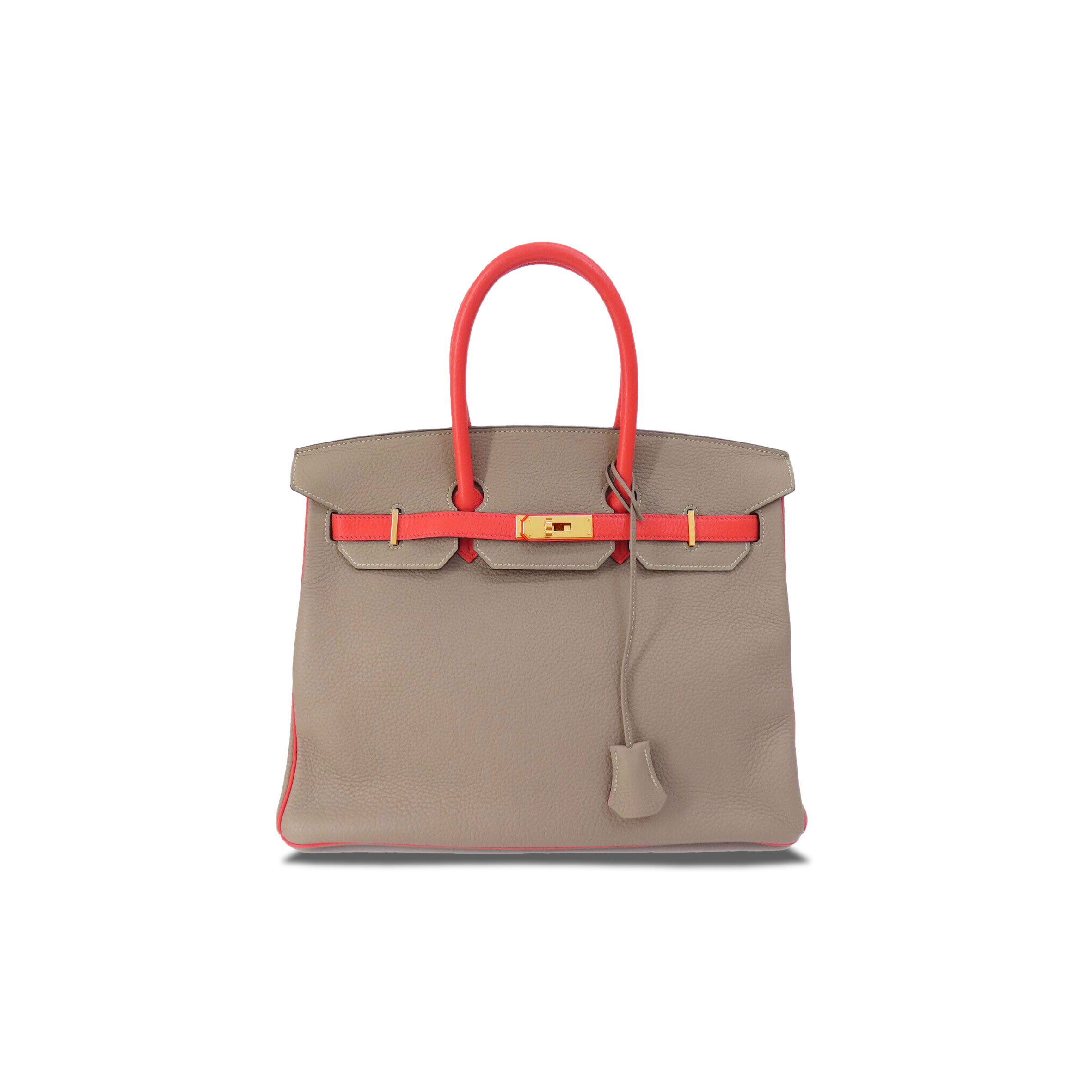 HERMES BIRKIN 30 EPSOM PEWTER GREY LIPSTICK PINK GOLD BUCKLE H028369CK42 (30*23*15cm)